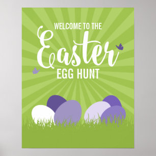 Ultra Violet & Green Easter Egg Hunt Sign Poster