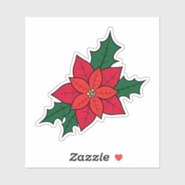 Um adesivo com poinsettia de Natal laranja vermelh