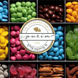 Um adesivo de script Freilichen Purim com Dourado