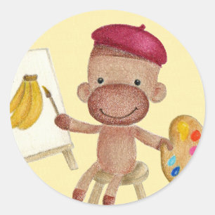 Um artista pequeno Socky a etiqueta do macaco da