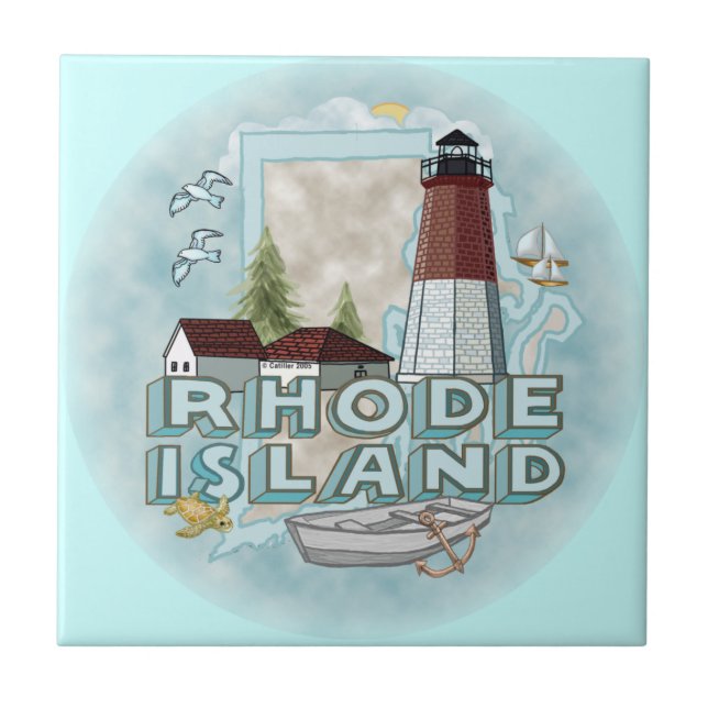 Um Azulejo cerâmico de farol de Rhode Island (Frente)