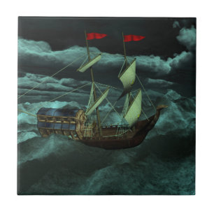 Um Azulejo Decorativo do Mar Selvagem e Tempestade