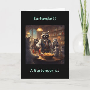 Um barman está ?? cartão de aniversário