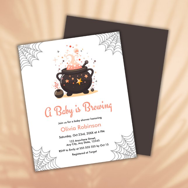 Um Bebê está criando o Chá de fraldas de Halloween (Budget Orange A Baby is Brewing Cauldron Halloween Baby Shower Invitation  )