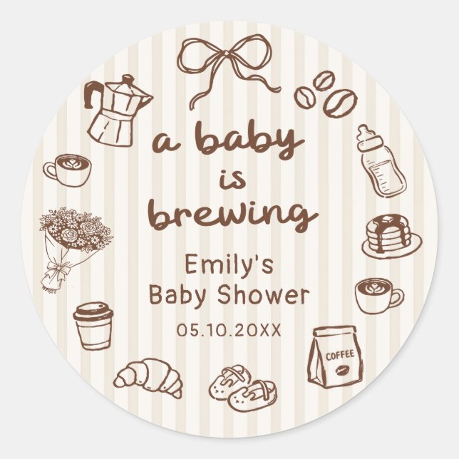 Um Bebê está Preparando Café Adesivo de Chá de Beb (Frente)