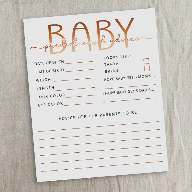 Um Bebê Está Preparando Café Predições e Dicas de  (Baby shower game & activity)