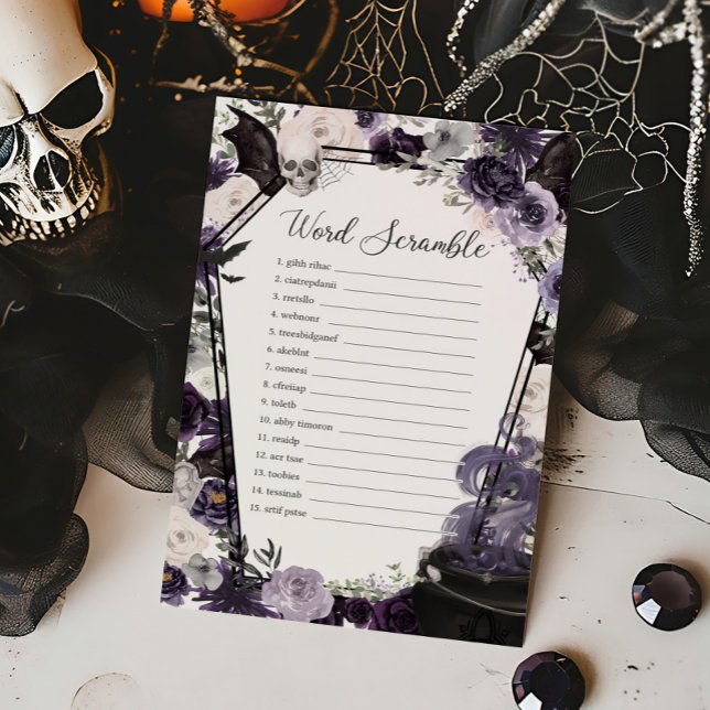 Um Bebê Está Sendo Preparado Jogo de Desembaralhar (Floral Gothic Coffin A Baby is Brewing Baby Shower Word Scramble Game)