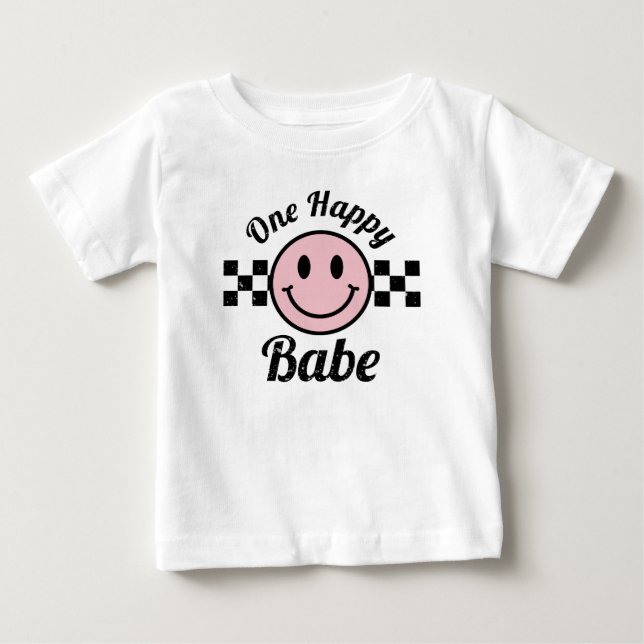 Um Bebê Feliz Camisa de Cumprimentos Rosa de Anive (Frente)