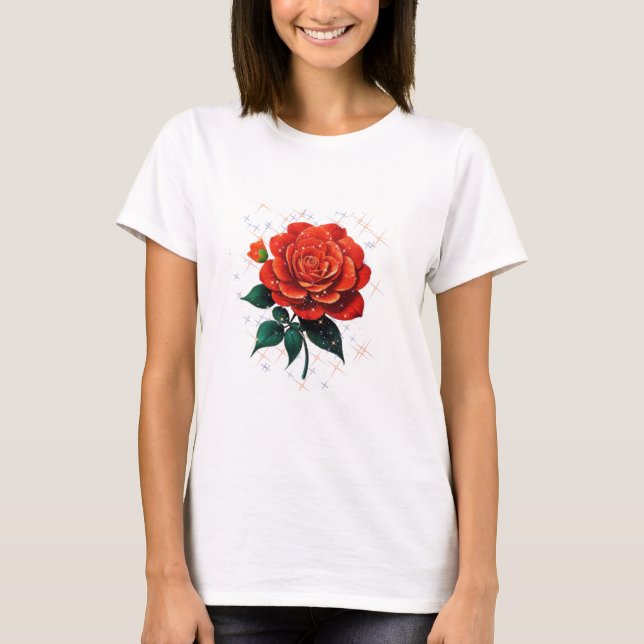 Um belo T-Shirt Flores Vermelho (Frente)