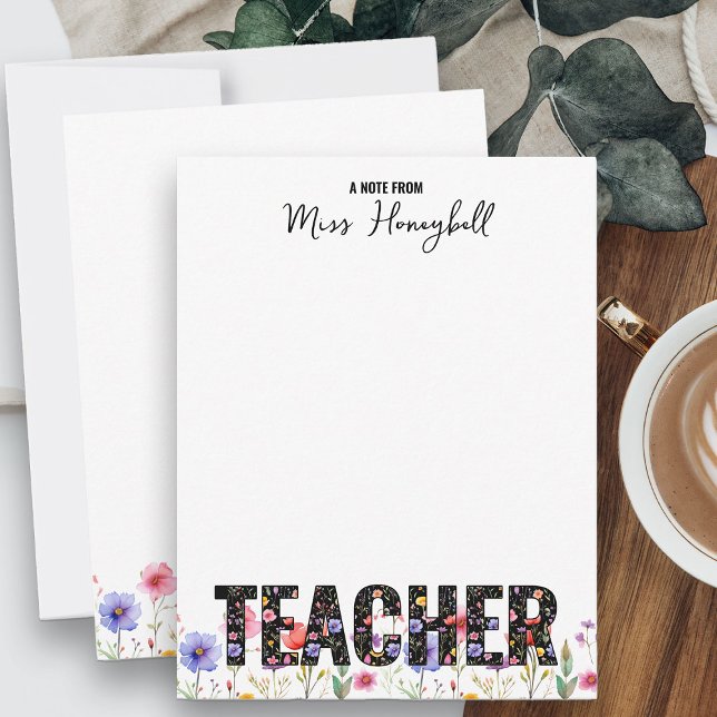 Um Bilhete da Professora Cartões de Notas Florais  (A note from Teacher personalized note cards from my Teacher Gifts Collection)