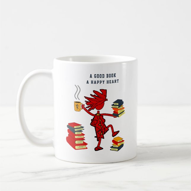 Um Bom Livro Uma Feliz Caneca De Coração Em Cores  (Esquerda)