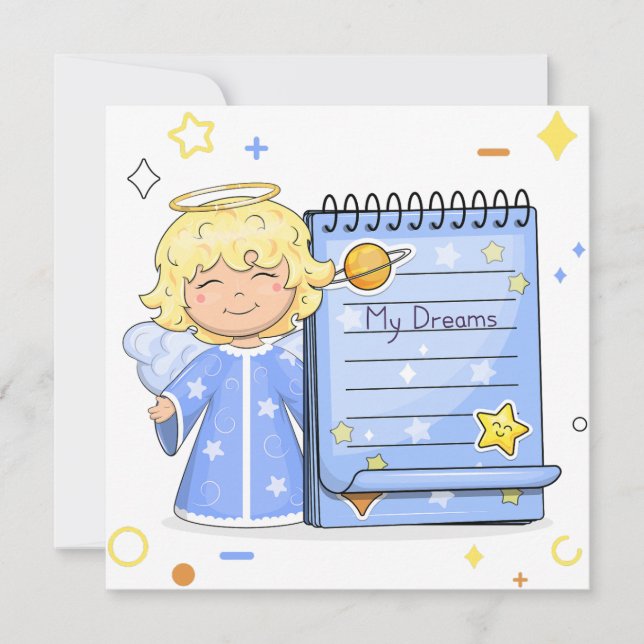 Um bonito anjo de desenho animado com um notebook  (Frente)