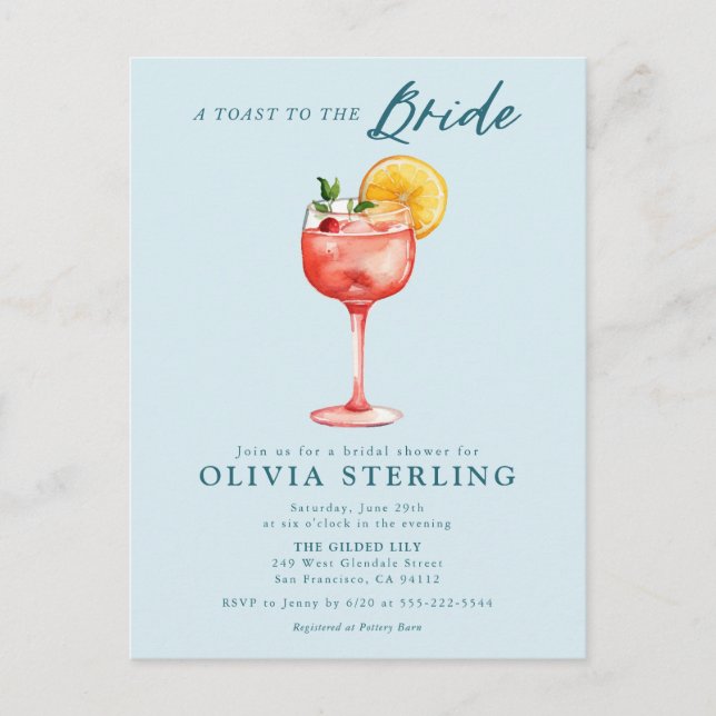 Um Brinde À Noiva Convite Azul Para Chá de Panela (Frente)