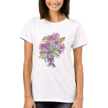 Um buquê de flores coloridas na camiseta