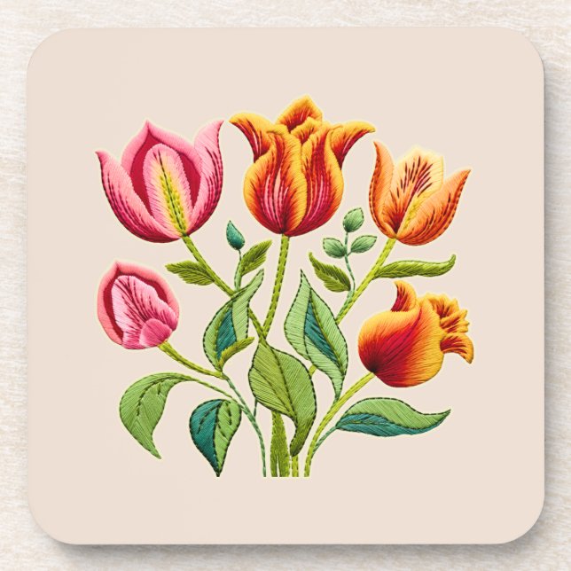 Um Buquê de Tulipas Vermelhas Porta-copos de Plást (Frente)
