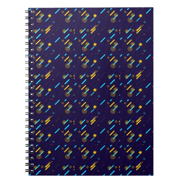 Um caderno espiral com capa azul escura  (Frente)