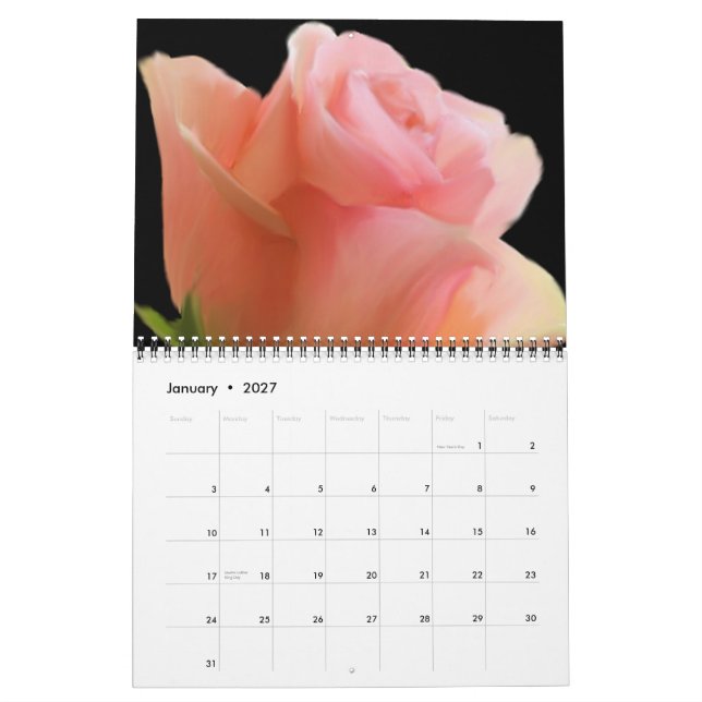 Um calendário enchido rosa (Jan 2027)