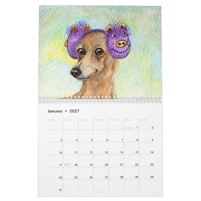 Um calendário magro do ano do cão (Jan 2027)
