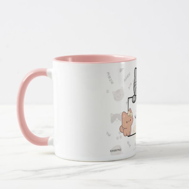 Um caneca A Love You Meow e Kitty para o seu queri (Esquerda)