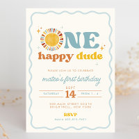 Um cara feliz retro Sun Primeiro Convite de Aniver