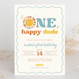 Um cara feliz retro Sun Primeiro Convite de Aniver