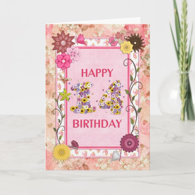 Um cartão de 14 de aniversário de artesanato (Frente)