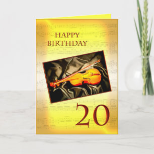 Um cartão de aniversário de 20 musical com violi