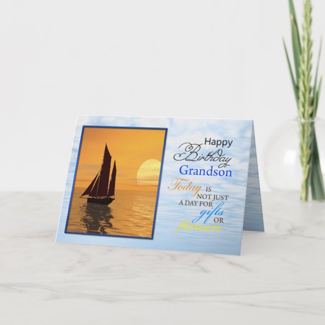 Um cartão de aniversário para o neto. Um iate vele (Frente)