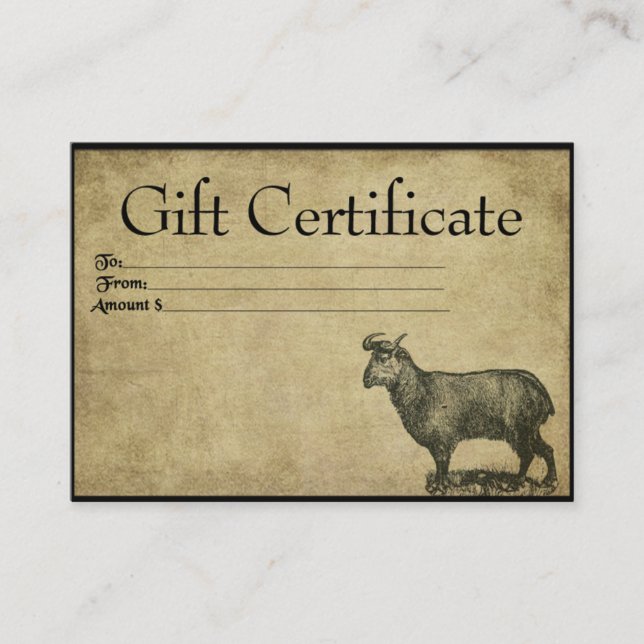 Um Cartão De Certificado Ol'Goat- Prim Gift (Frente)