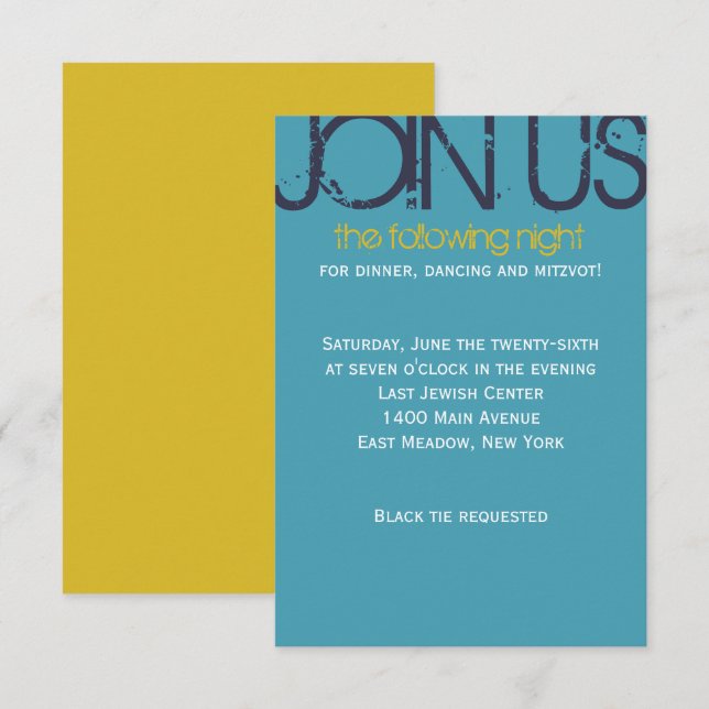 Um Cartão de Festa de Bar ou Bat Mitzvah com Barra (Frente/Verso)