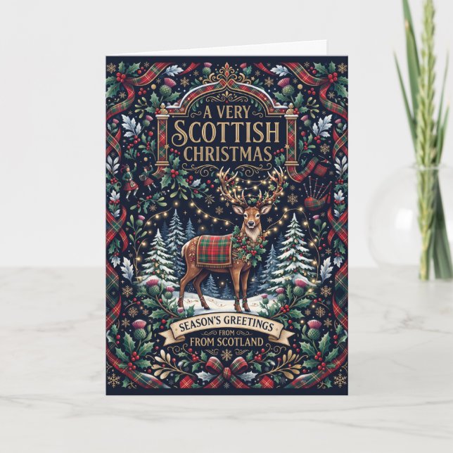 Um cartão de Natal escocês alegre com tartan (Frente)