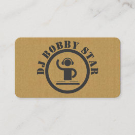 Um cartão de visita redondo do ícone do DJ do