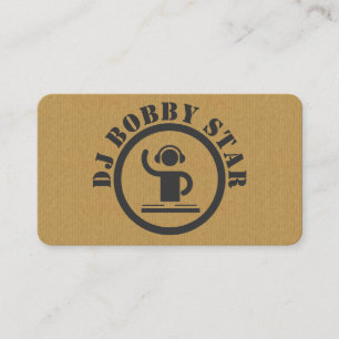 Um cartão de visita redondo do ícone do DJ do