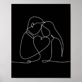 Um casal contínuo de linha ama poster de arte digi