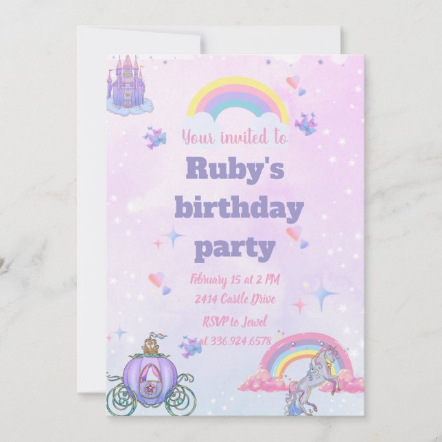 Um castelo Whimsical, conto de fadas e um convite  (Frente)