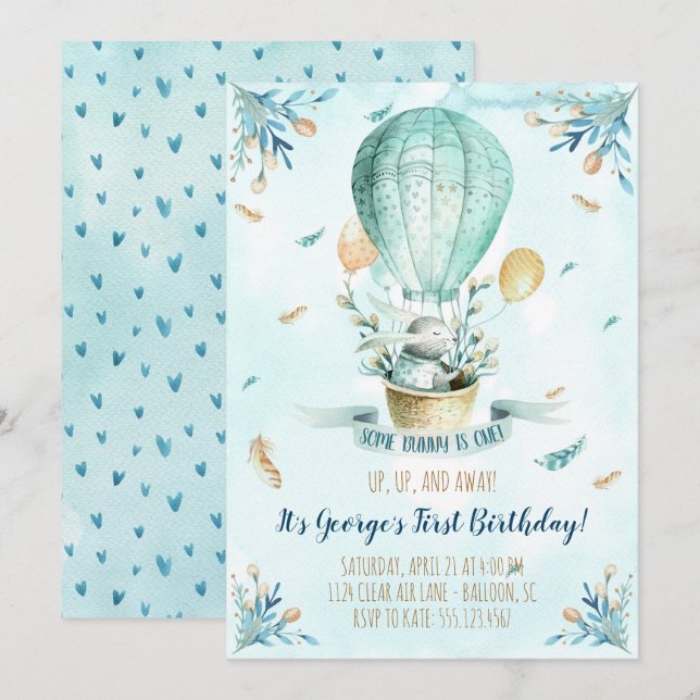 Um coelho é um primeiro convite de aniversário (Frente/Verso)