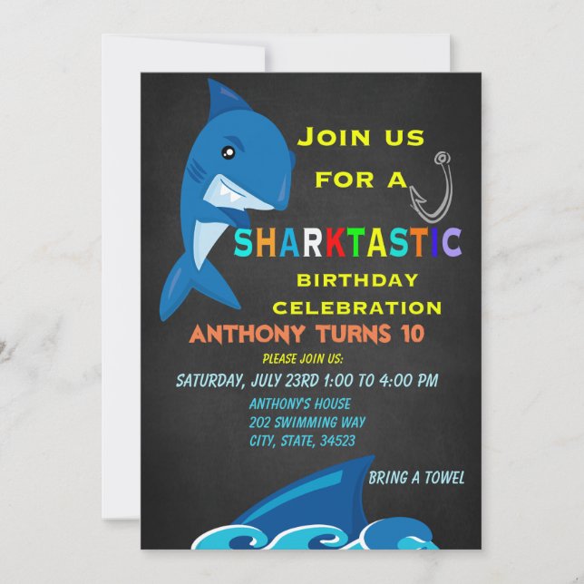 Um Convite à Celebração de Aniversário Sharktastic (Frente)