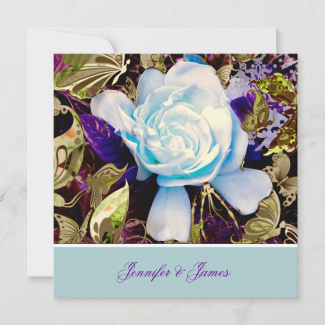 Um convite azul do casamento do Gardenia (Frente)