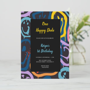 um convite de aniversário de cara feliz
