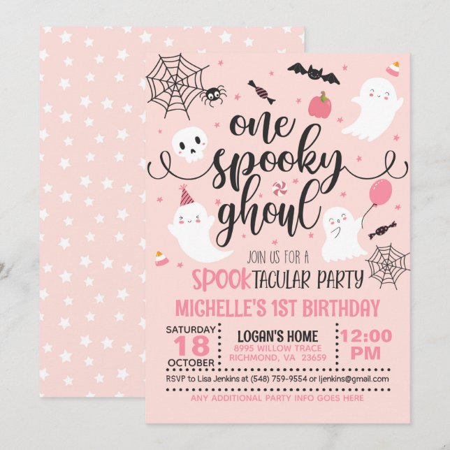 Um Convite de Aniversário de Ghoul Spooky - Rapari (Frente/Verso)