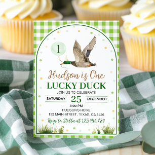 Um Convite de Aniversário de Gingham Green Duck Du