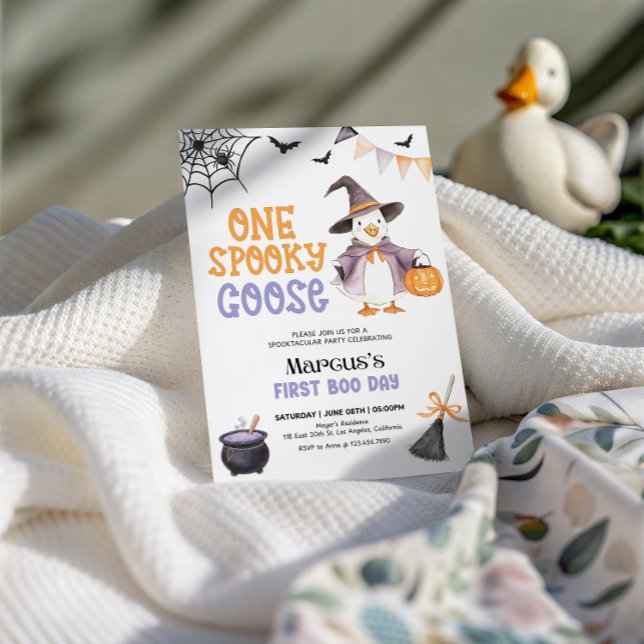 Um Convite de Aniversário do Dia das Bruxas de Gan (Editable One Spooky Goose Birthday Invitation, Halloween Goose First Birthday Invite, Spooky One Boy)