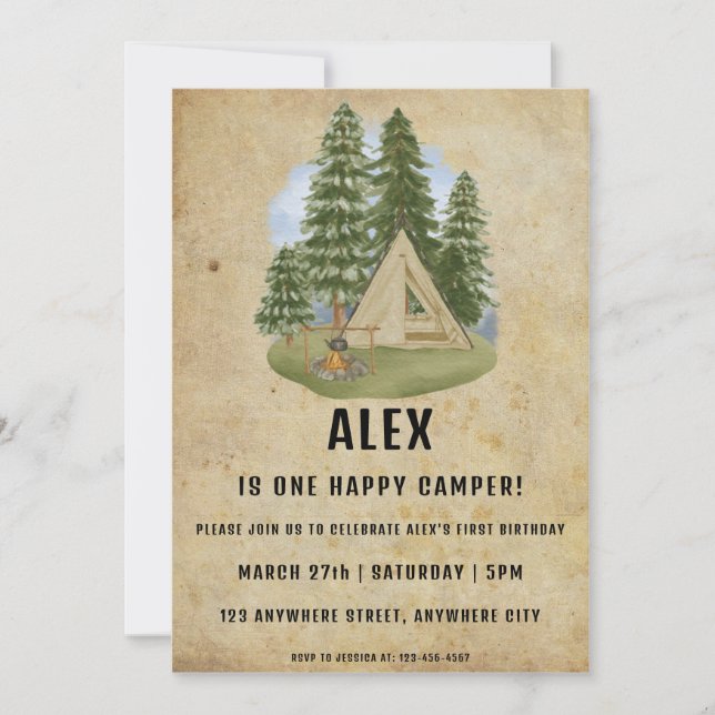 Um Convite de aniversário Feliz de Camper (Frente)