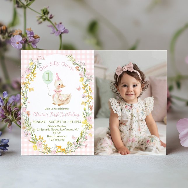 Um Convite de Aniversário Floral Rosa de um Ganso  (Criador carregado)
