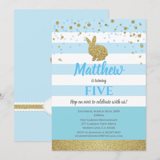 Um convite de aniversário para qualquer idade azul (Frente/Verso)