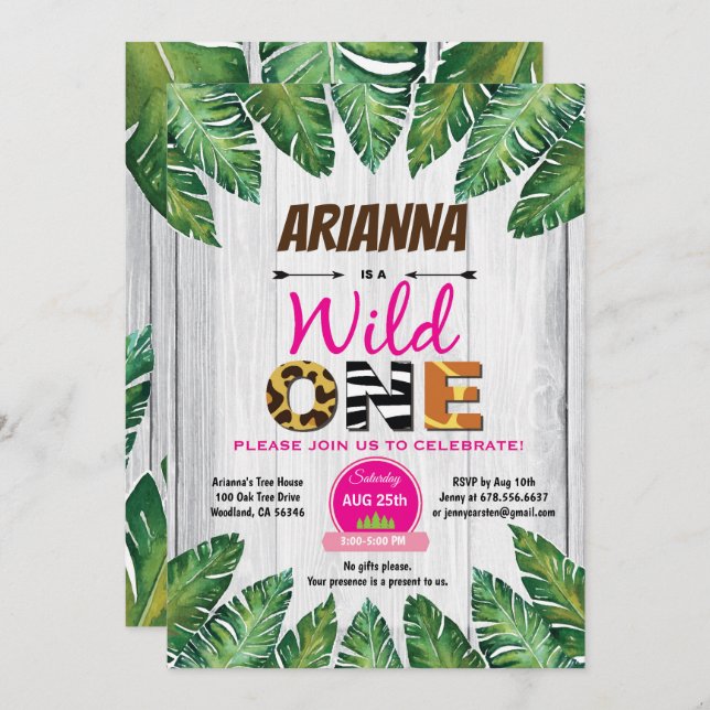 Um convite de aniversário selvagem. Tema da selva  (Frente/Verso)