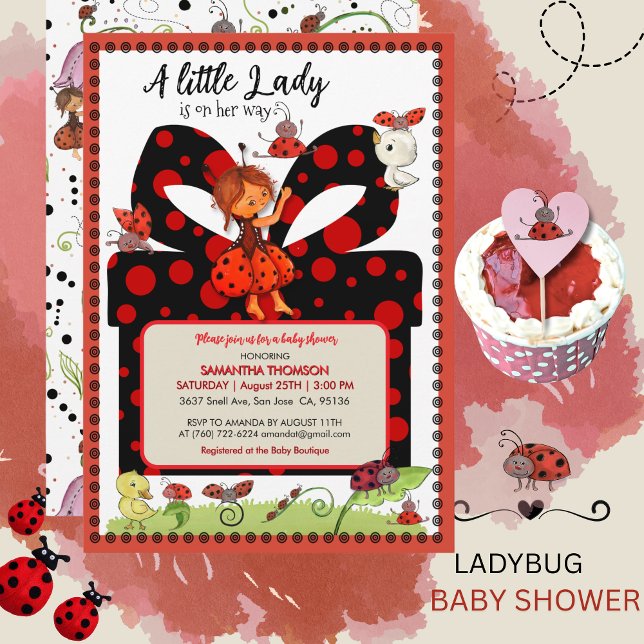 Um Convite de Bolinhas Uma Pequena Senhora Está a  (A Little Lady is on Her Way Polka Dot Invitation)