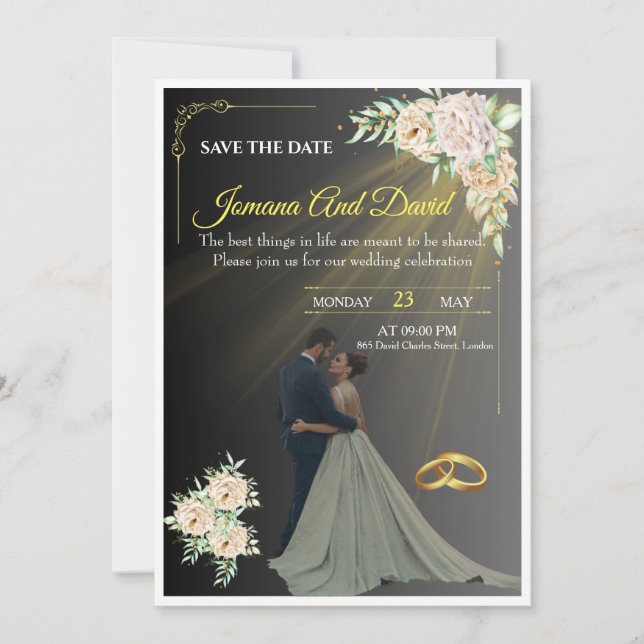Um convite de casamento com um design simples, mas (Frente)