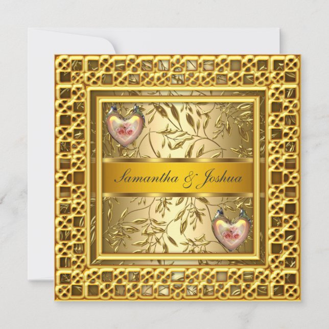 Um Convite de Casamento Elegante Popular Dourado (Frente)