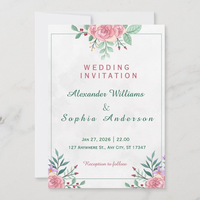 Um convite de casamento lindo para começar uma vid (Frente)